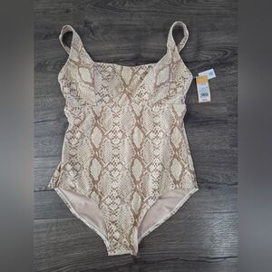 Kona Sol Womens Snake Print Hight Coverage Swimsuit Size L NWT